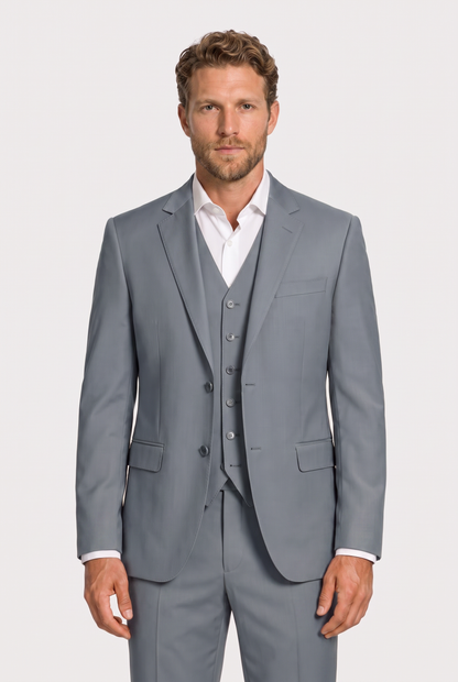Blazer Slim Italiano Poliviscose Cinza Aço