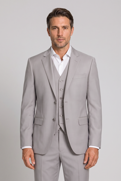 Terno Slim Italiano Poliviscose Cinza Claro