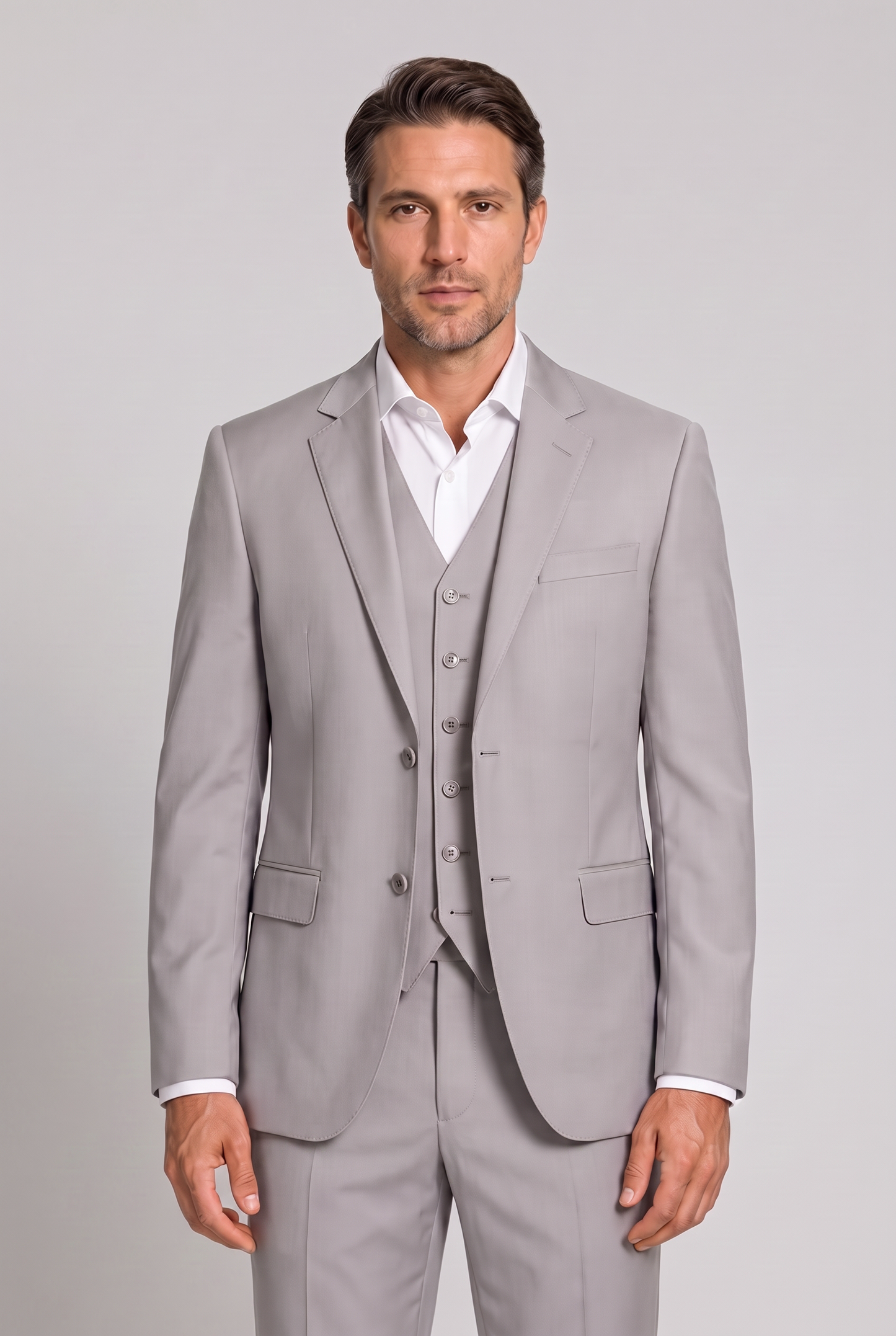 Colete Slim Italiano Poliviscose Cinza Claro