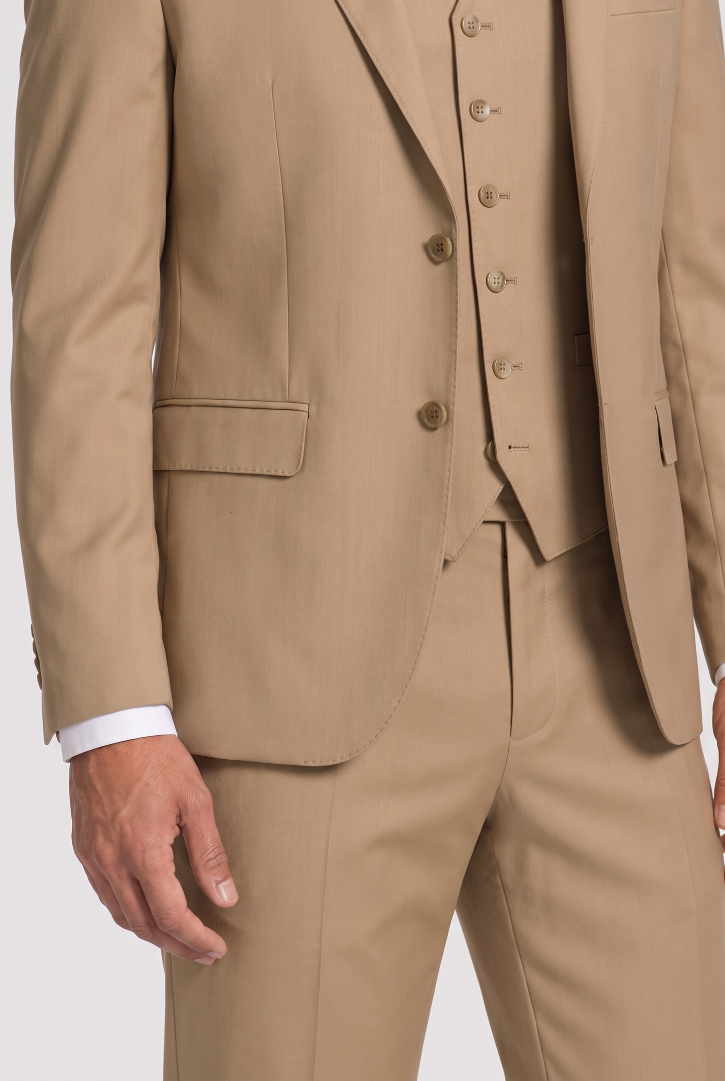 Calça Slim Poliviscose Cáqui - caimento