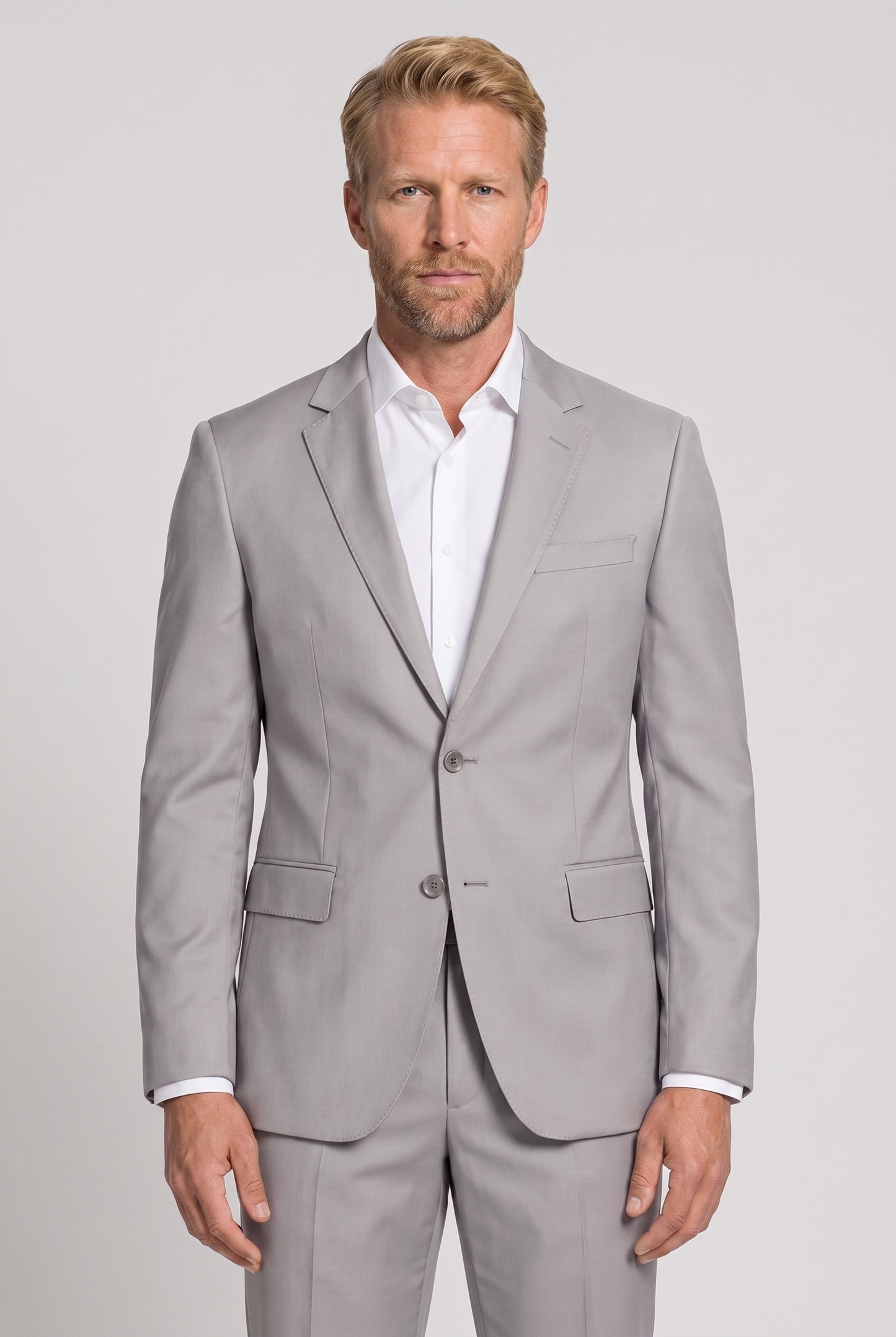 Costume Slim Italiano Lã Fria Cinza Claro