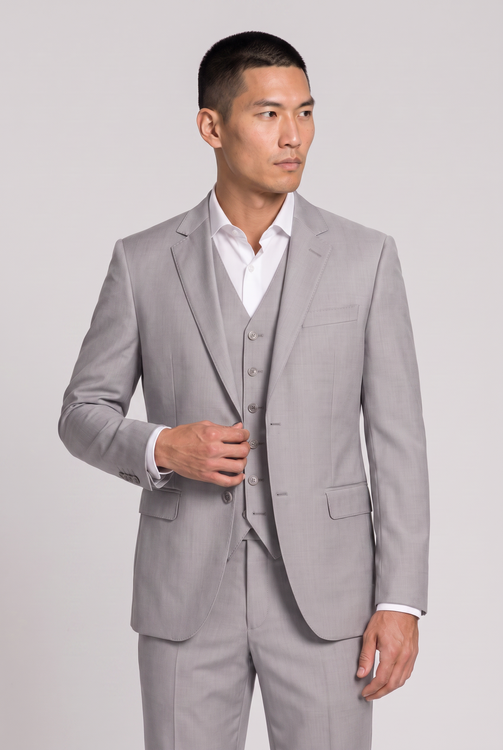 Terno Slim Italiano Lã Fria Cinza Claro
