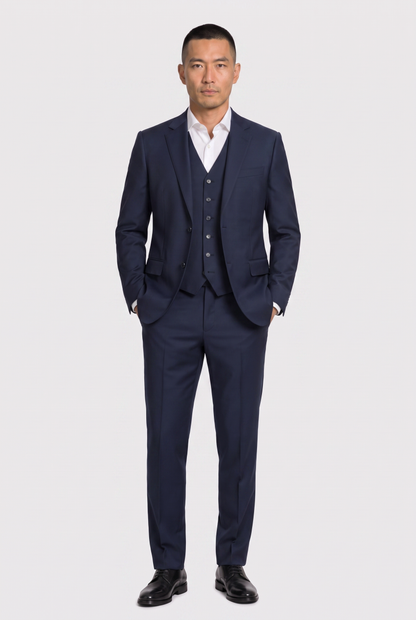 Terno Slim Italiano Lã Fria Azul Marinho