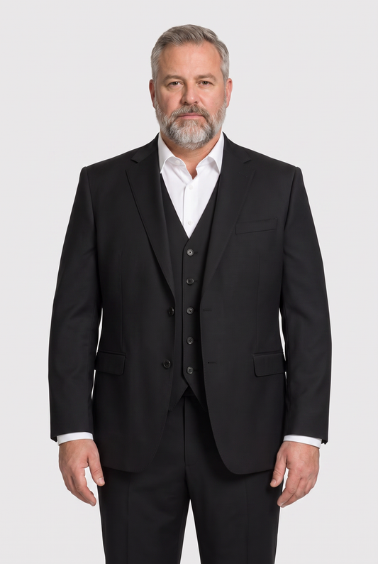 Terno Plus Size Slim Italiano Lã Fria - Preto