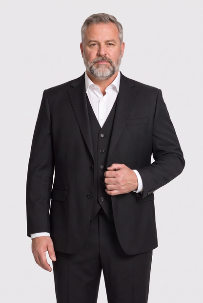 Terno Plus Size Slim Italiano Lã Fria - Preto