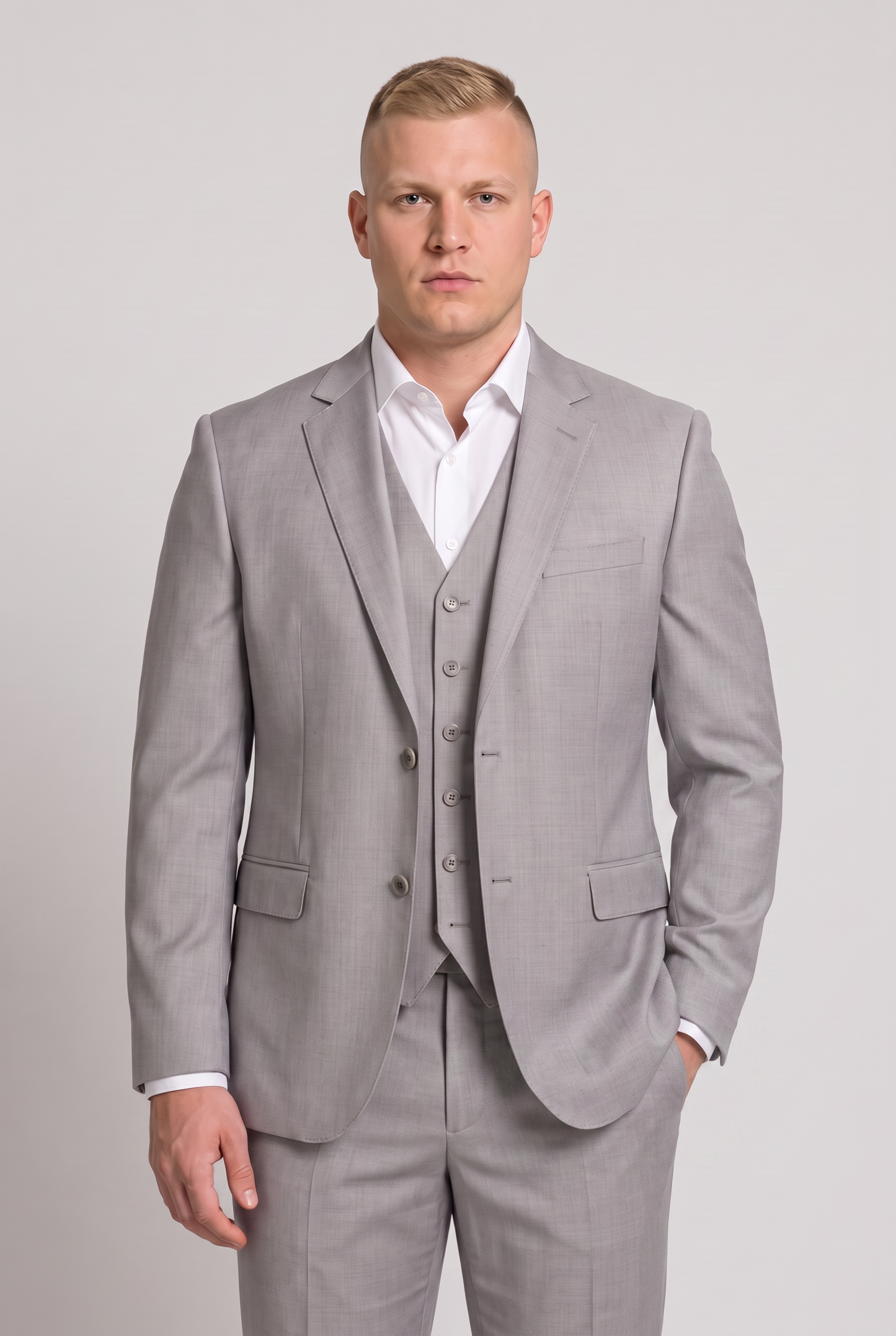 Terno Plus Size Slim Italiano Lã Fria - Cinza Claro