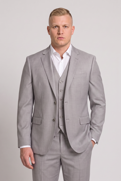 Terno Plus Size Slim Italiano Lã Fria - Cinza Claro