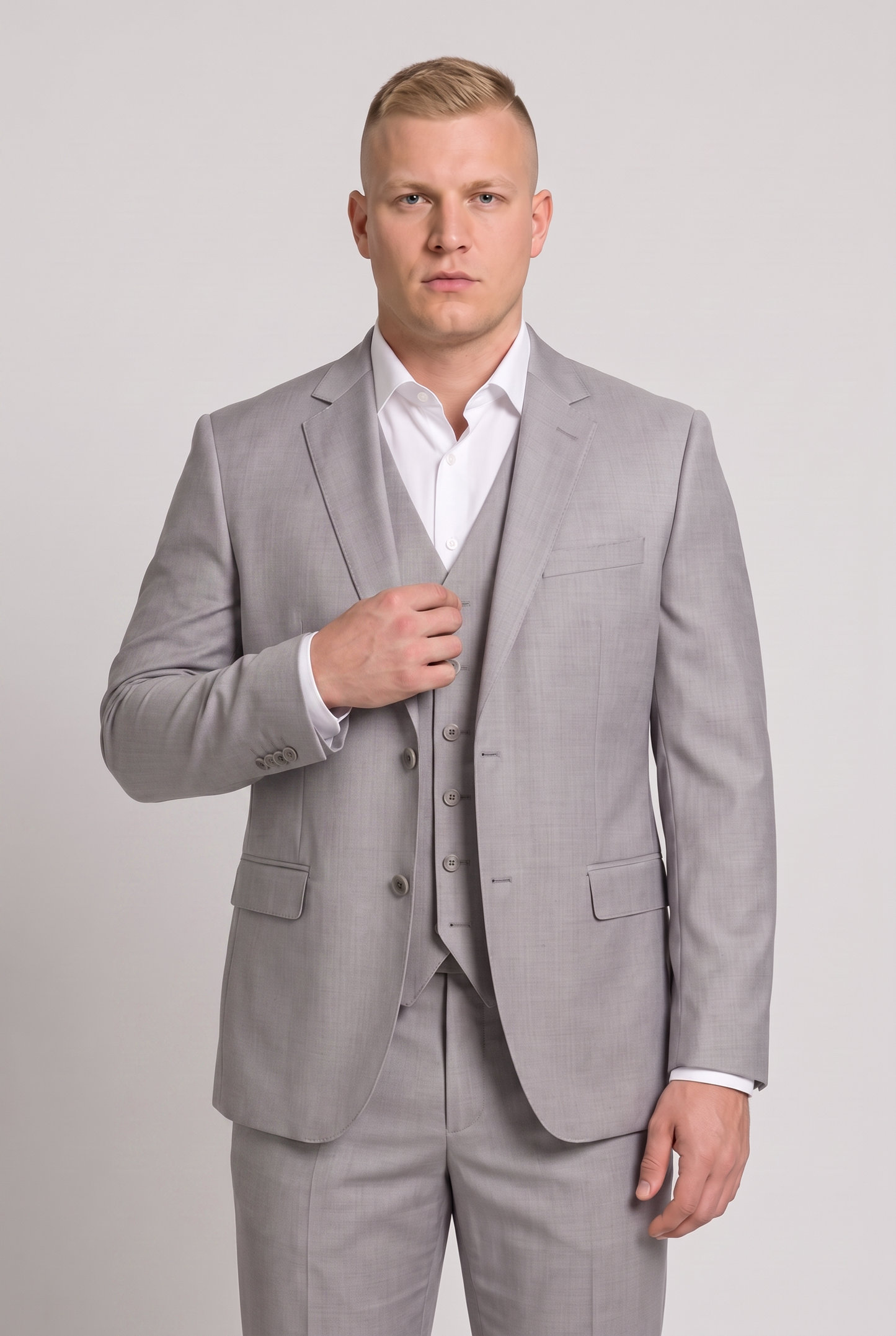 Terno Plus Size Slim Italiano Lã Fria - Cinza Claro