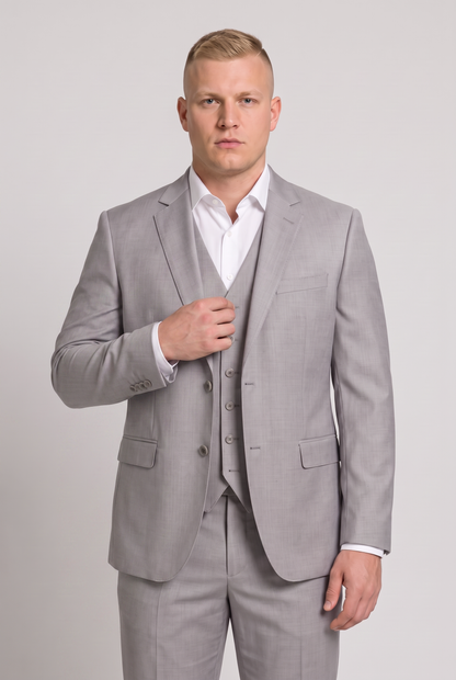 Terno Plus Size Slim Italiano Lã Fria - Cinza Claro
