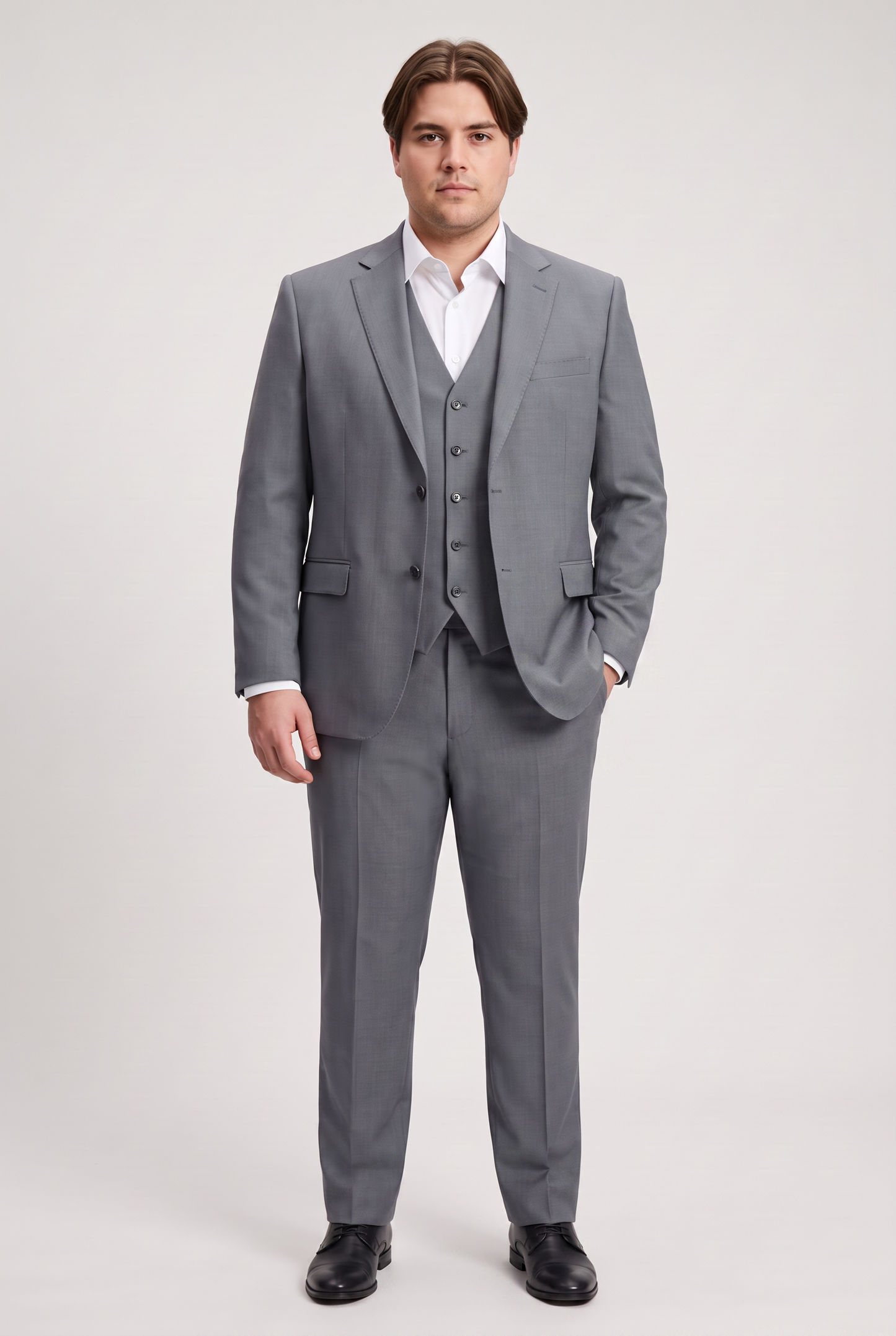 Terno Plus Size Slim Italiano Lã Fria - Cinza Aço