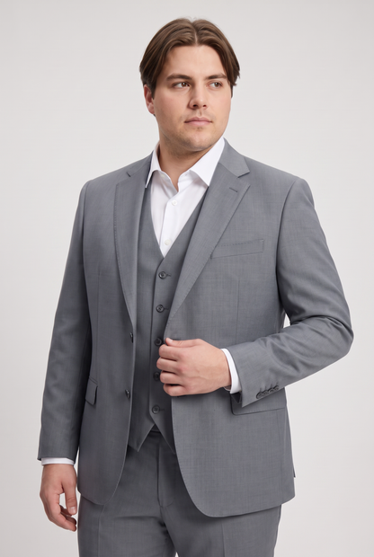 Terno Plus Size Slim Italiano Lã Fria - Cinza Aço