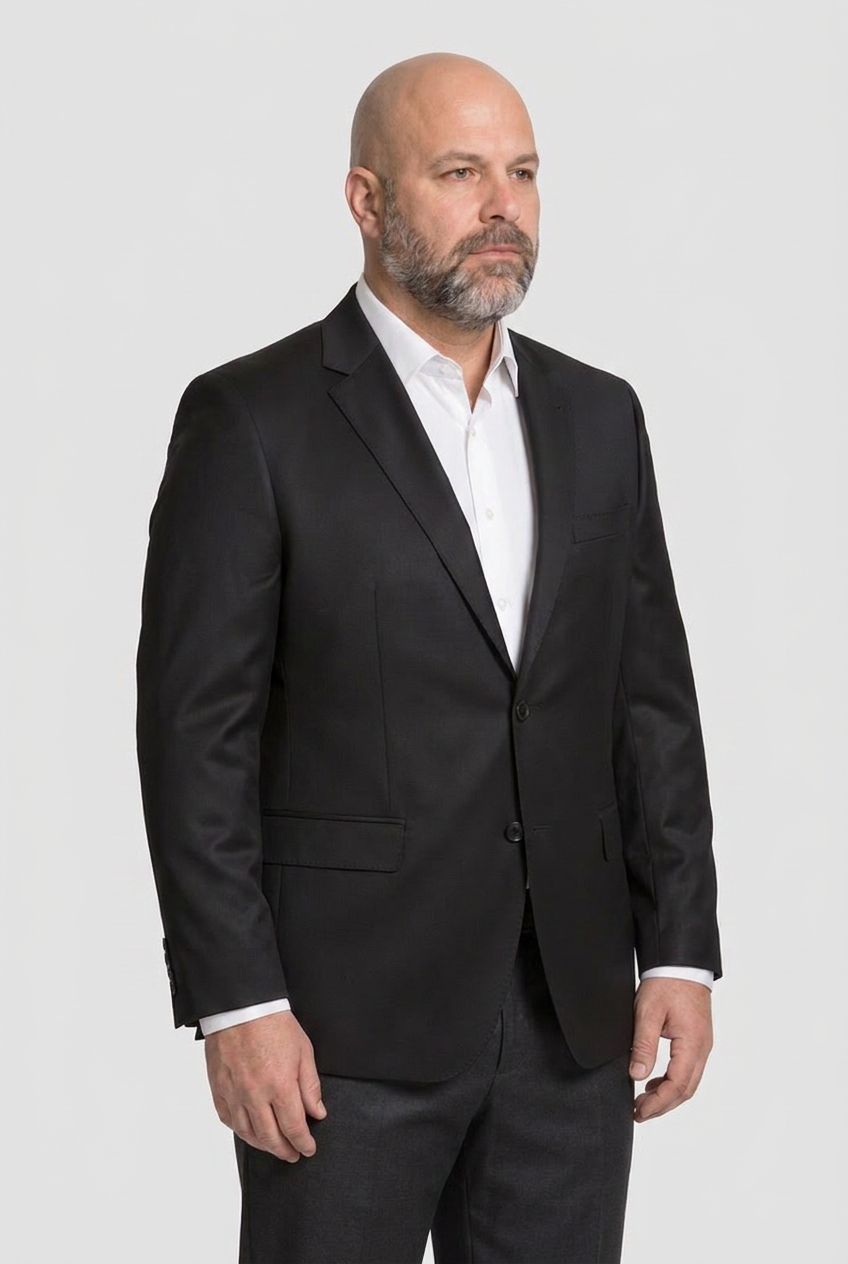 Blazer plus size poliviscose preto - vista tres quartos