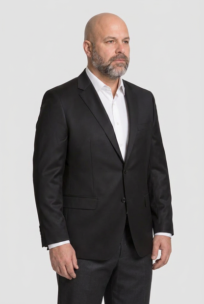 Blazer plus size poliviscose preto - vista tres quartos