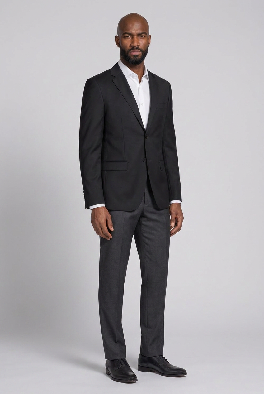 Blazer Slim Italiano Microfibra Preto - tres quartos