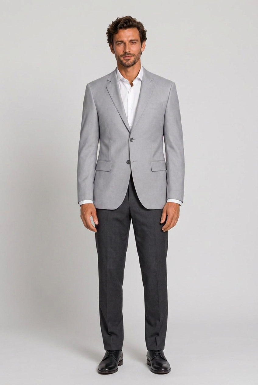 Blazer Slim Italiano Microfibra Cinza Claro - hero frontal