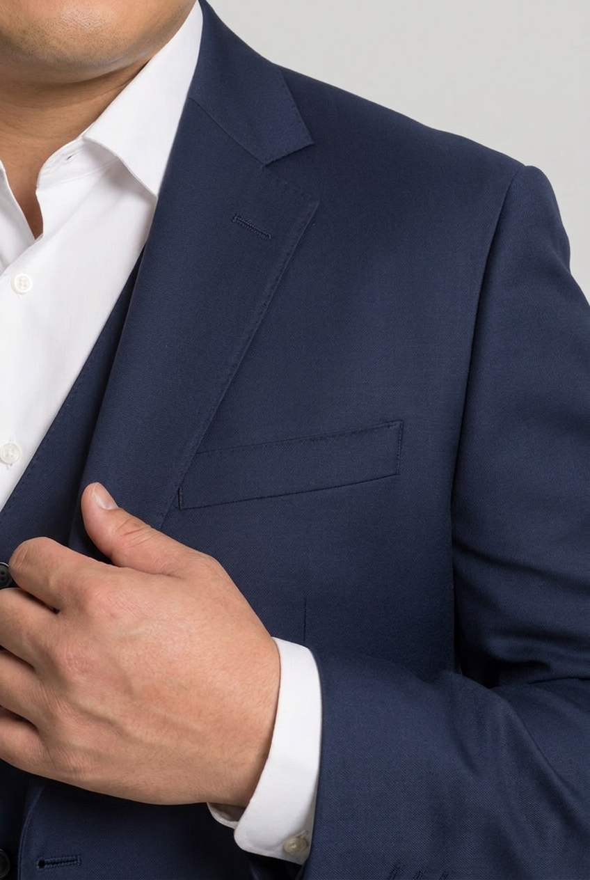 Blazer plus size poliviscose azul marinho - detalhe lapela