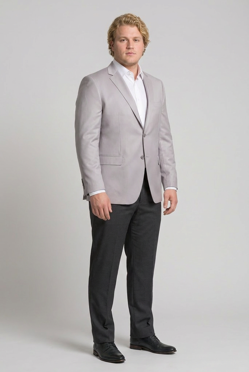 Blazer plus size poliviscose cinza claro - vista tres quartos