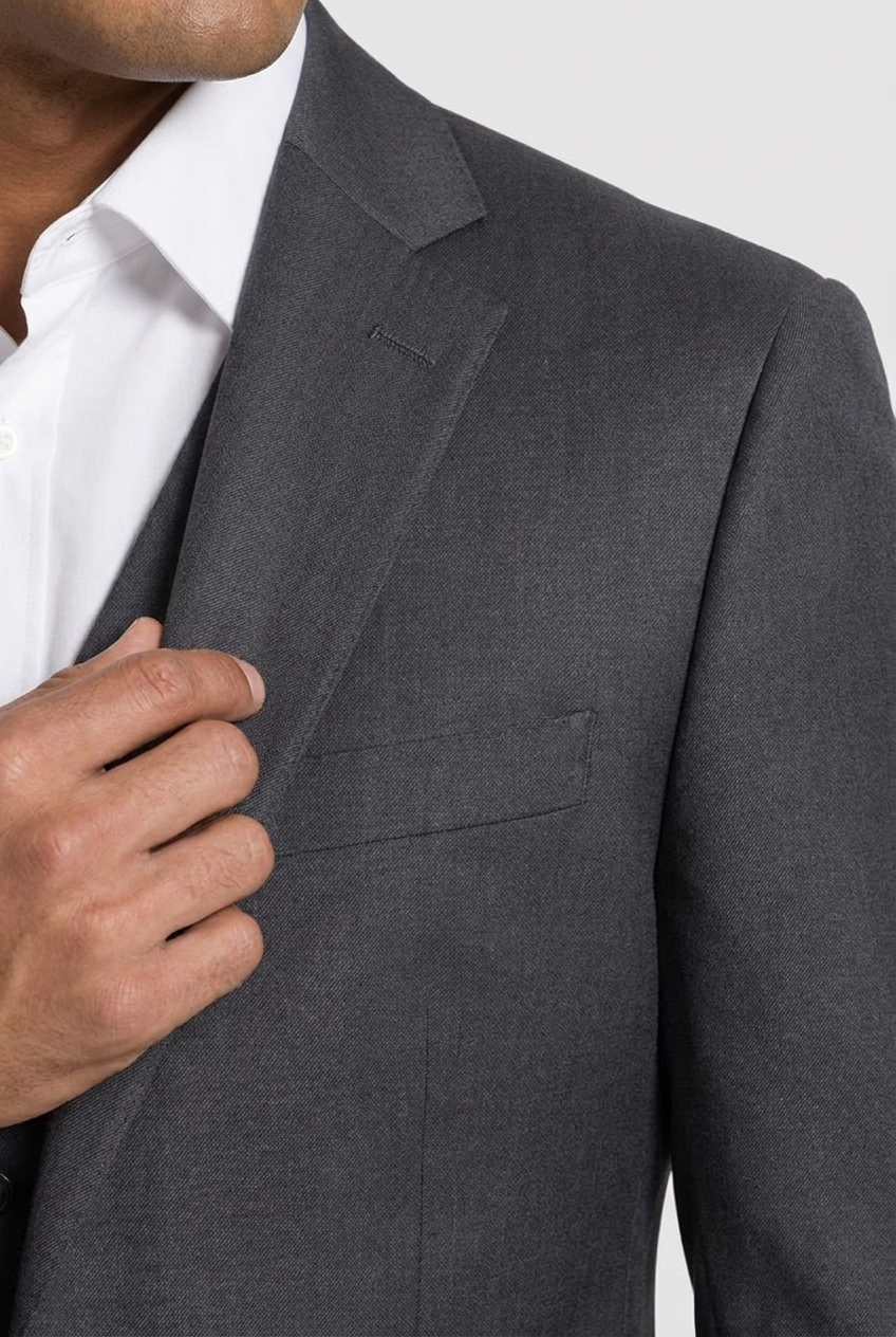Blazer Slim Italiano Microfibra Chumbo - detalhe lapela