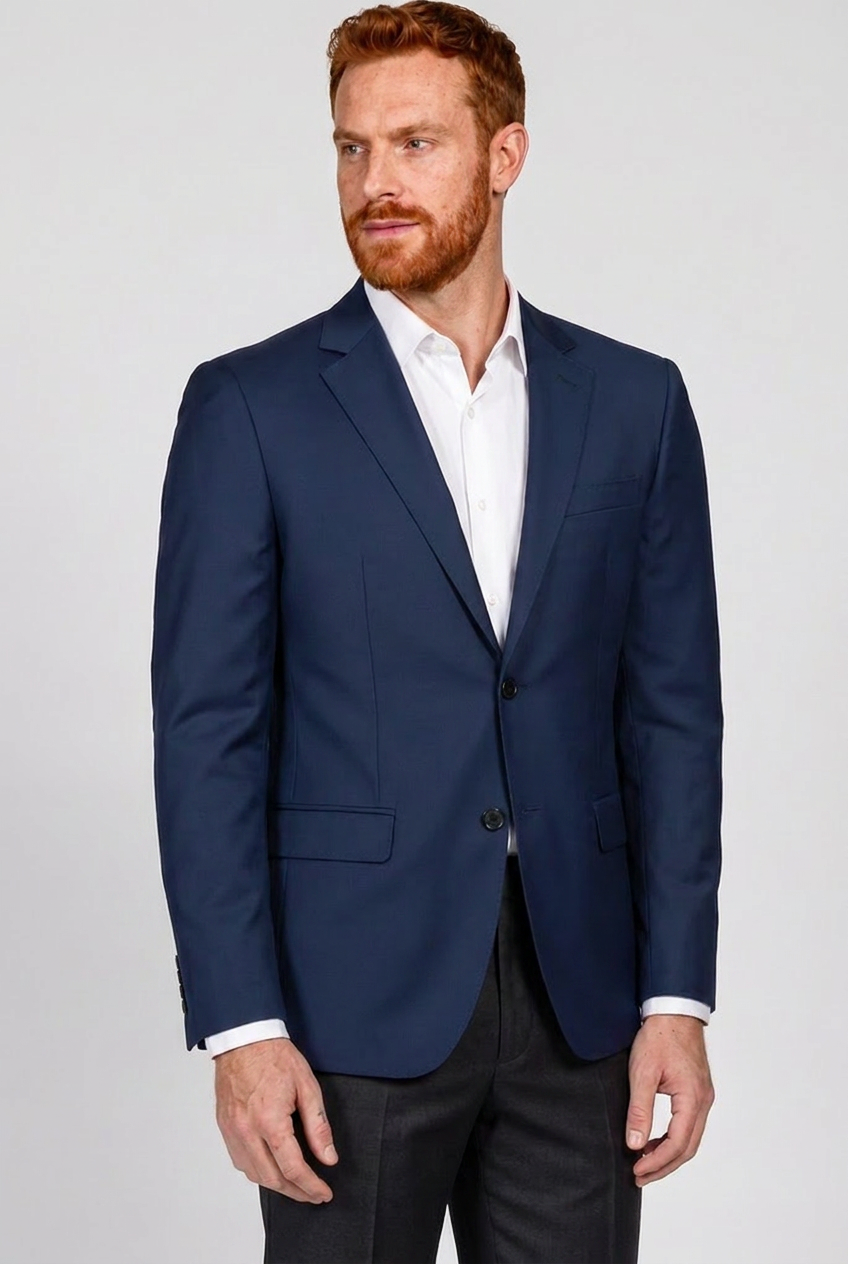 Blazer Slim Italiano Microfibra Azul Marinho - tres quartos