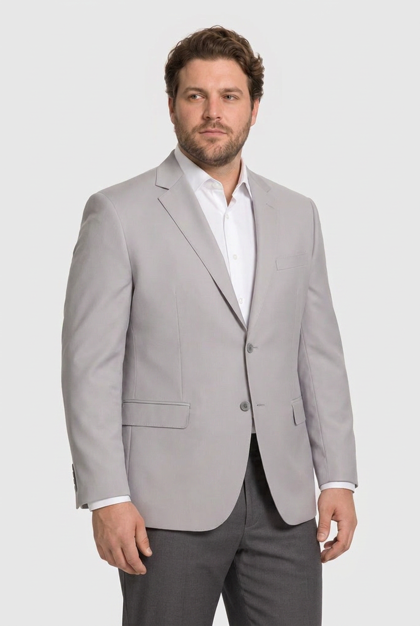 Blazer plus size microfibra cinza claro - tres quartos