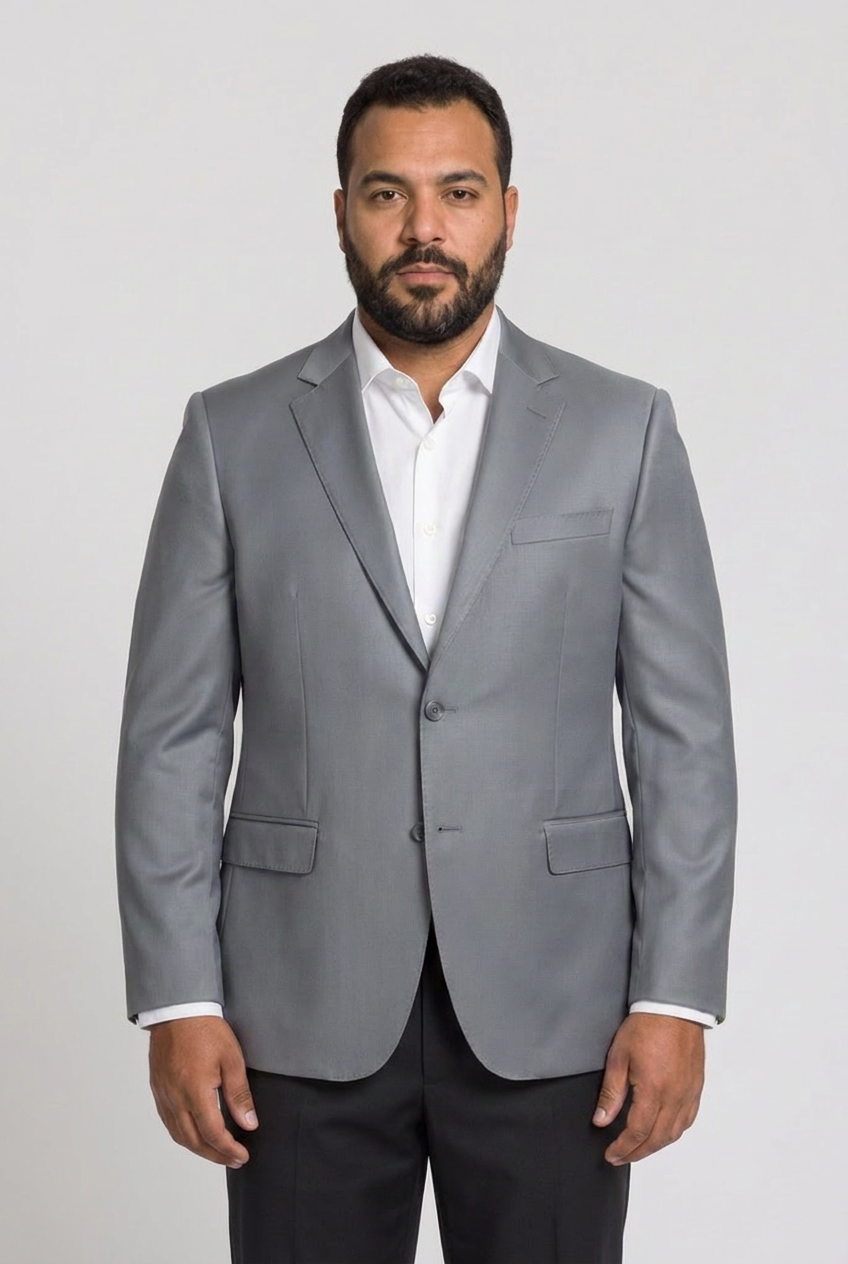 Blazer plus size poliviscose cinza aco - modelo frontal