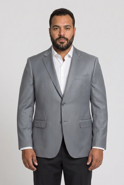 Blazer plus size poliviscose cinza aco - modelo frontal