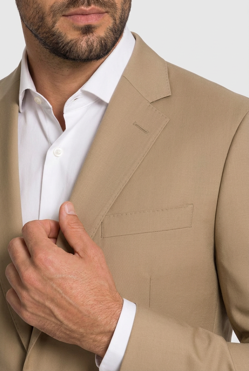 Blazer Slim Italiano Microfibra Caqui - detalhe lapela