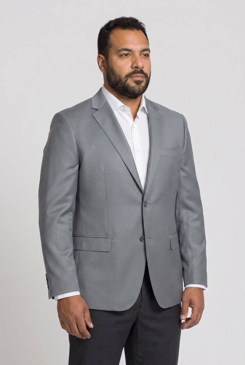 Blazer plus size poliviscose cinza aco - vista tres quartos