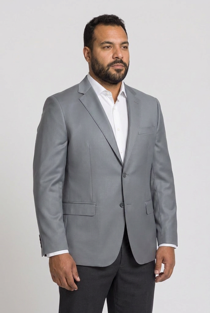 Blazer plus size poliviscose cinza aco - vista tres quartos