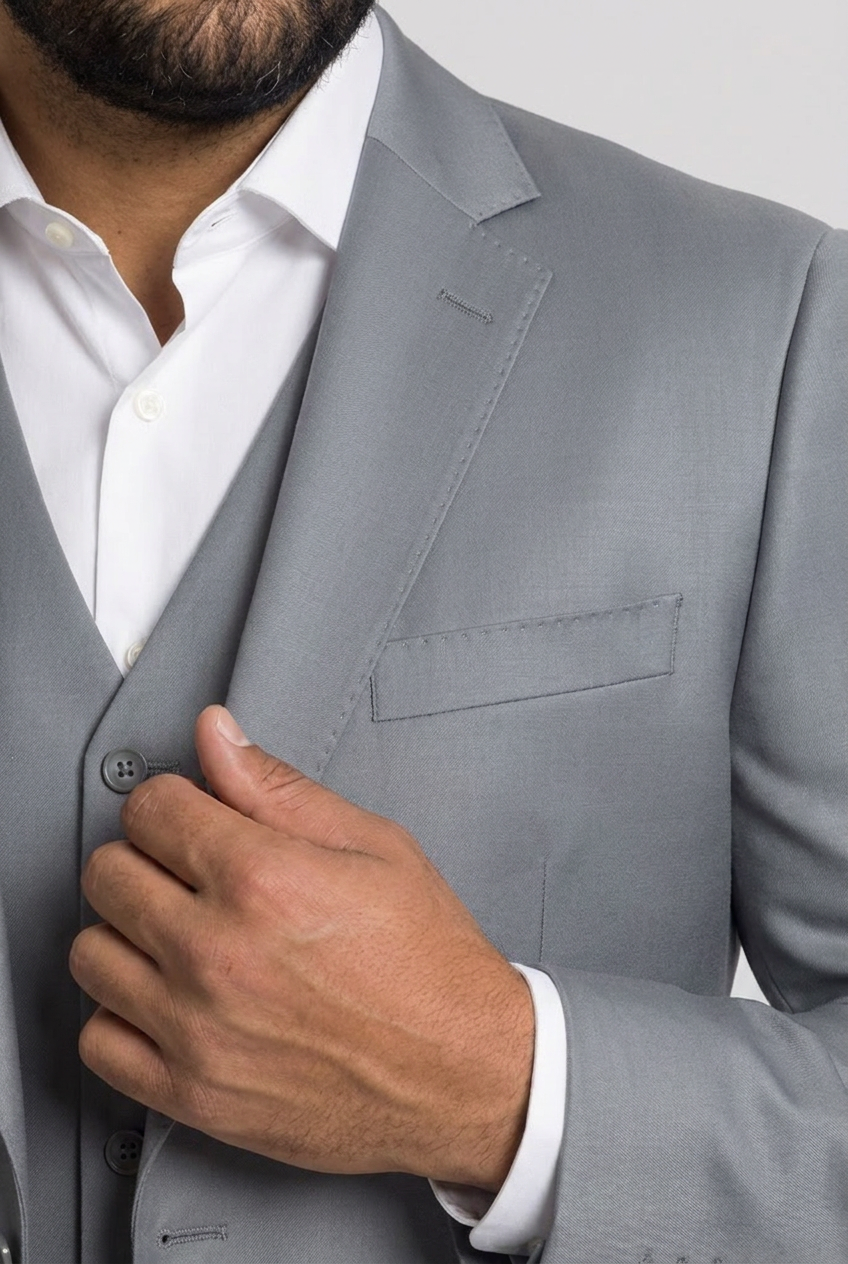 Blazer plus size poliviscose cinza aco - detalhe lapela
