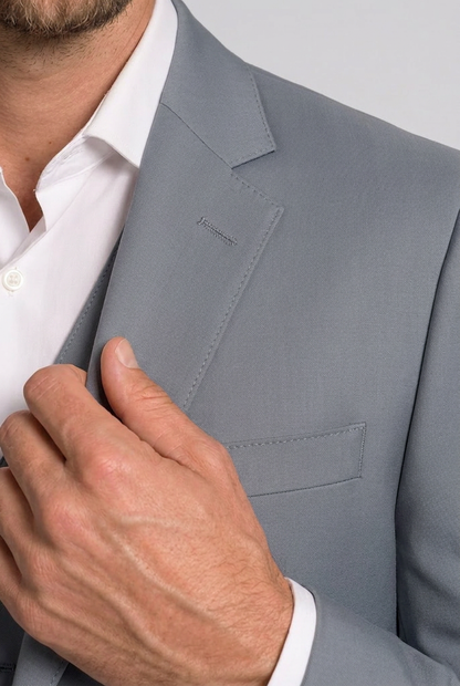 Blazer Slim Italiano Microfibra Cinza Aco - detalhe lapela
