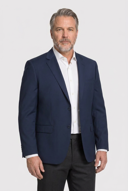 Blazer plus size microfibra azul marinho - tres quartos