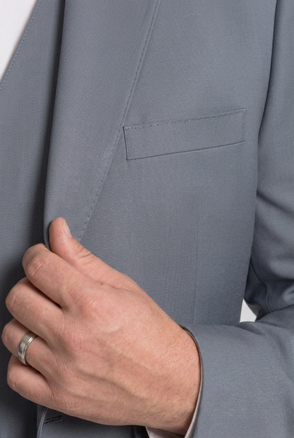 Blazer plus size microfibra cinza aco - detalhe lapela