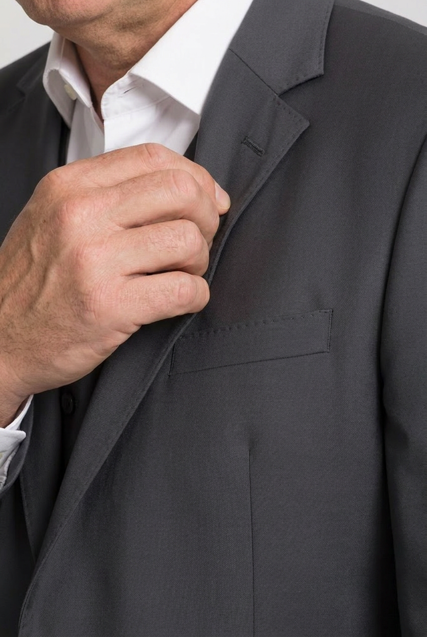 Blazer plus size microfibra grafite - detalhe lapela