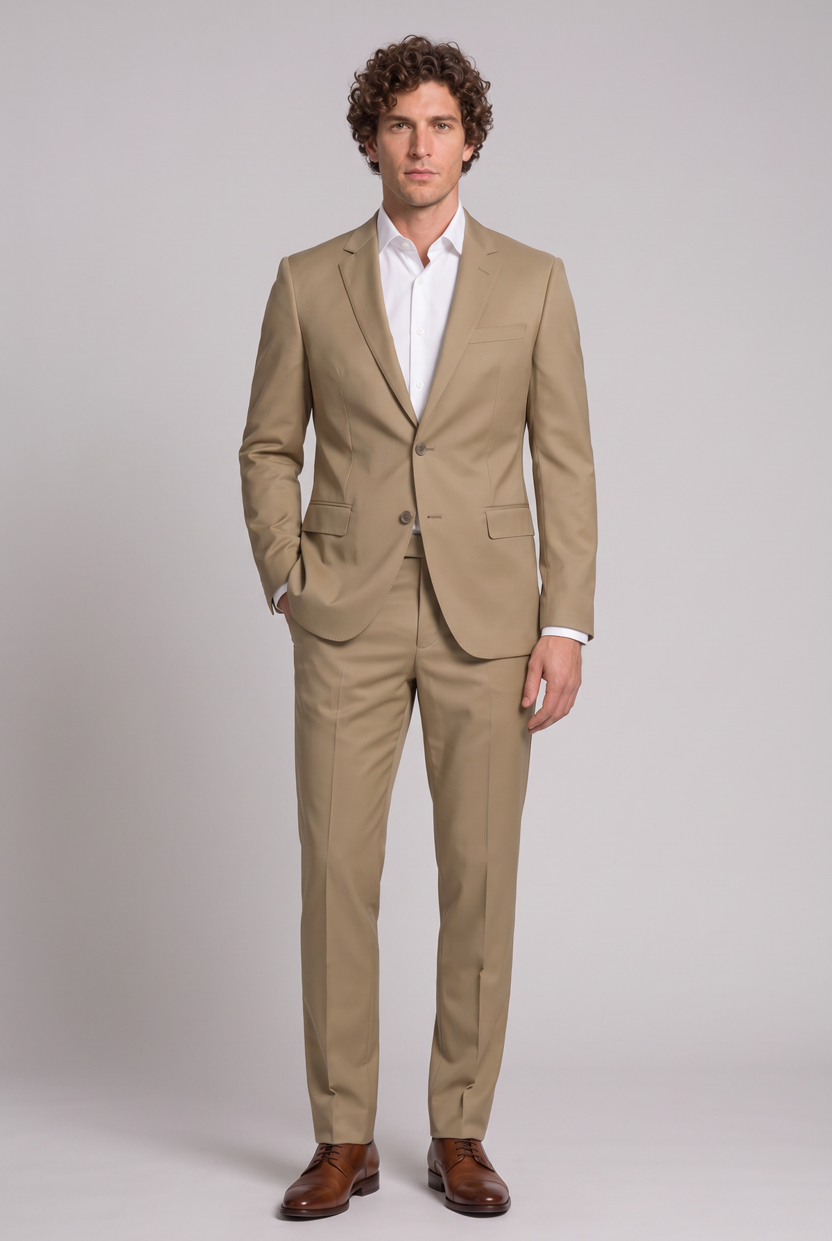 Costume Slim Italiano Poliviscose Cáqui - corpo inteiro