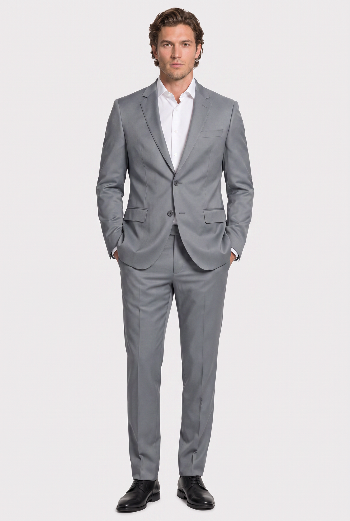 Costume Slim Italiano Poliviscose Cinza Médio - corpo inteiro