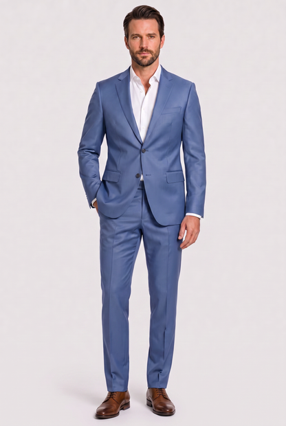 Costume Slim Italiano Poliviscose Azul Índico - corpo inteiro