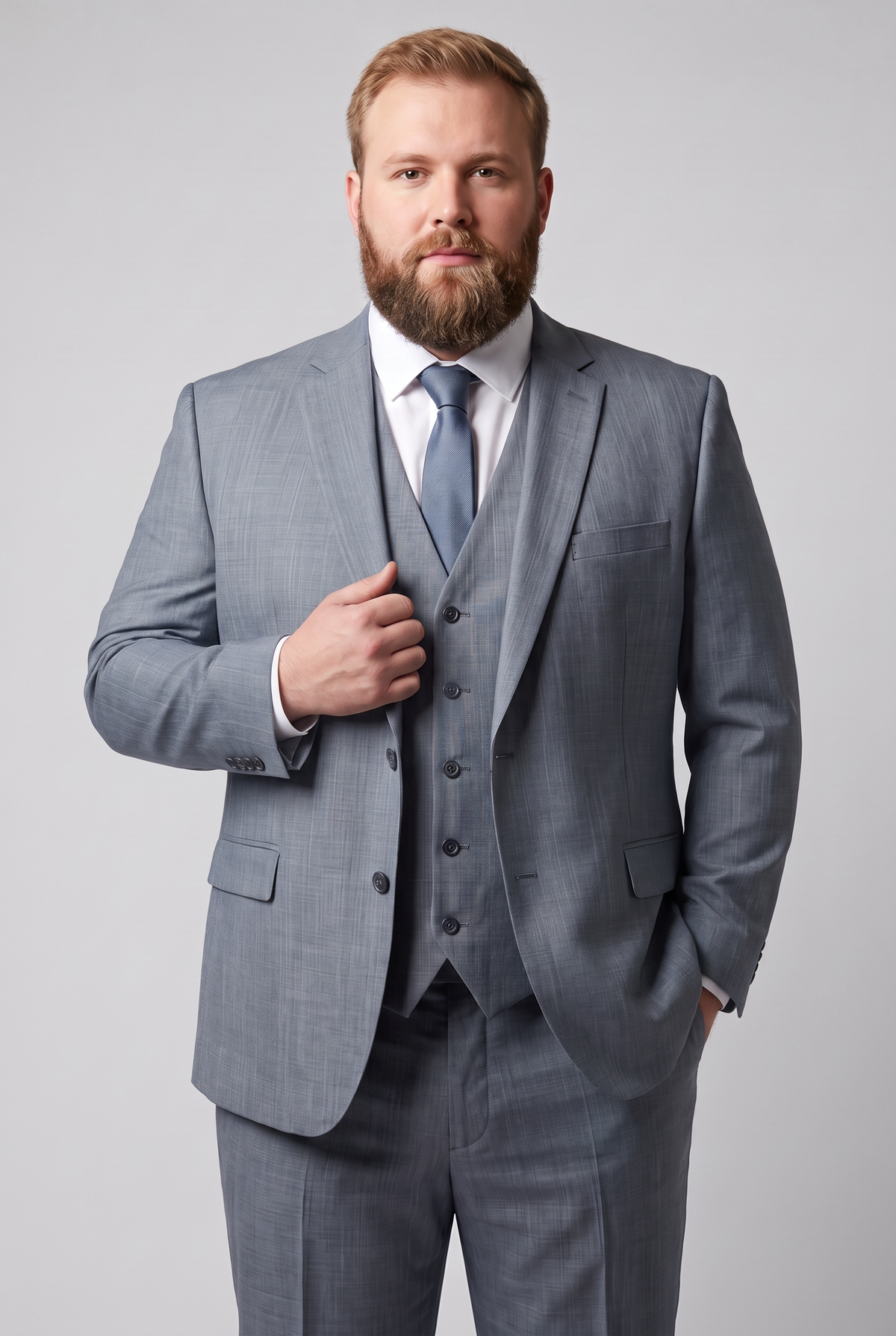 Terno Plus Size Slim Italiano Melange - Cinza Médio