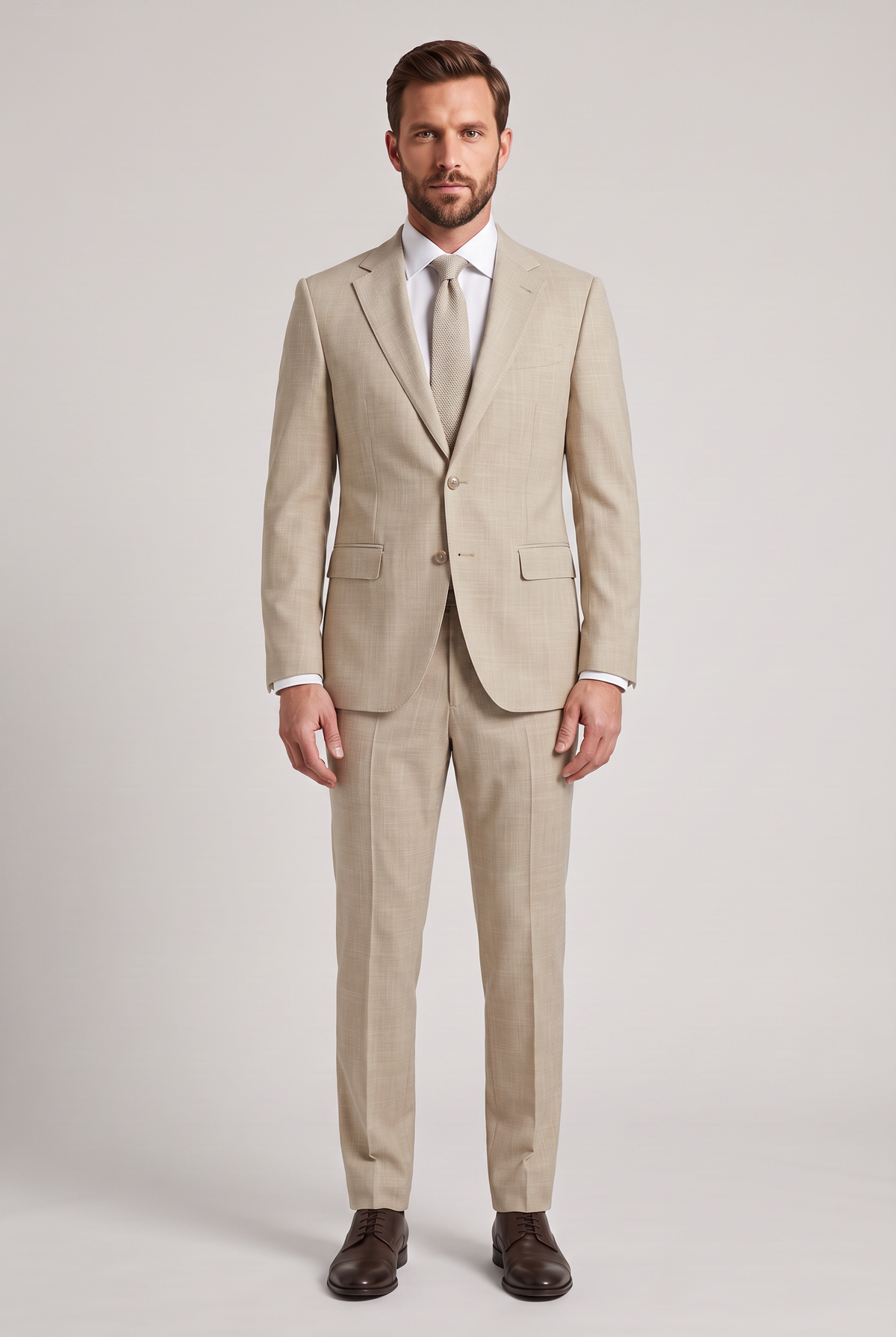 Costume Slim Italiano Melange - Bege