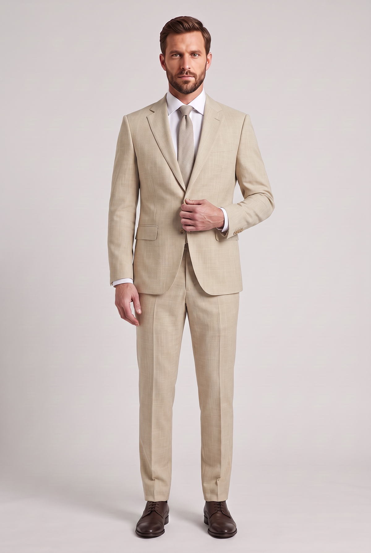 Costume Slim Italiano Melange - Bege