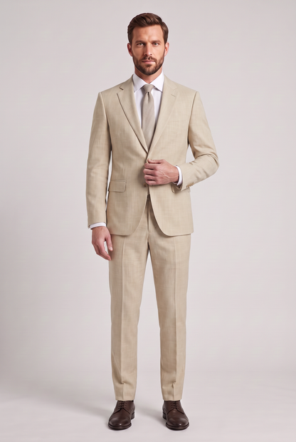 Costume Slim Italiano Melange - Bege