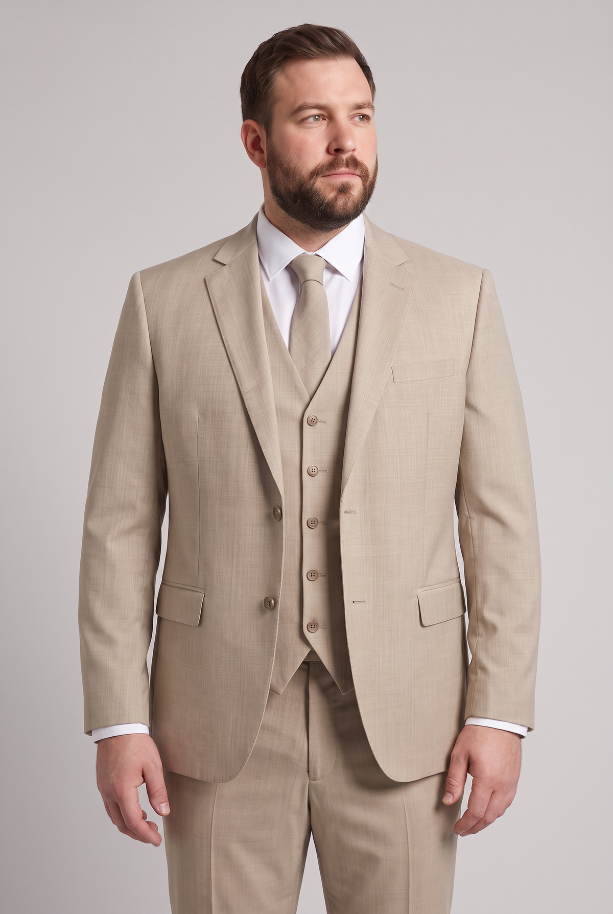 Terno Plus Size Slim Italiano Melange - Bege