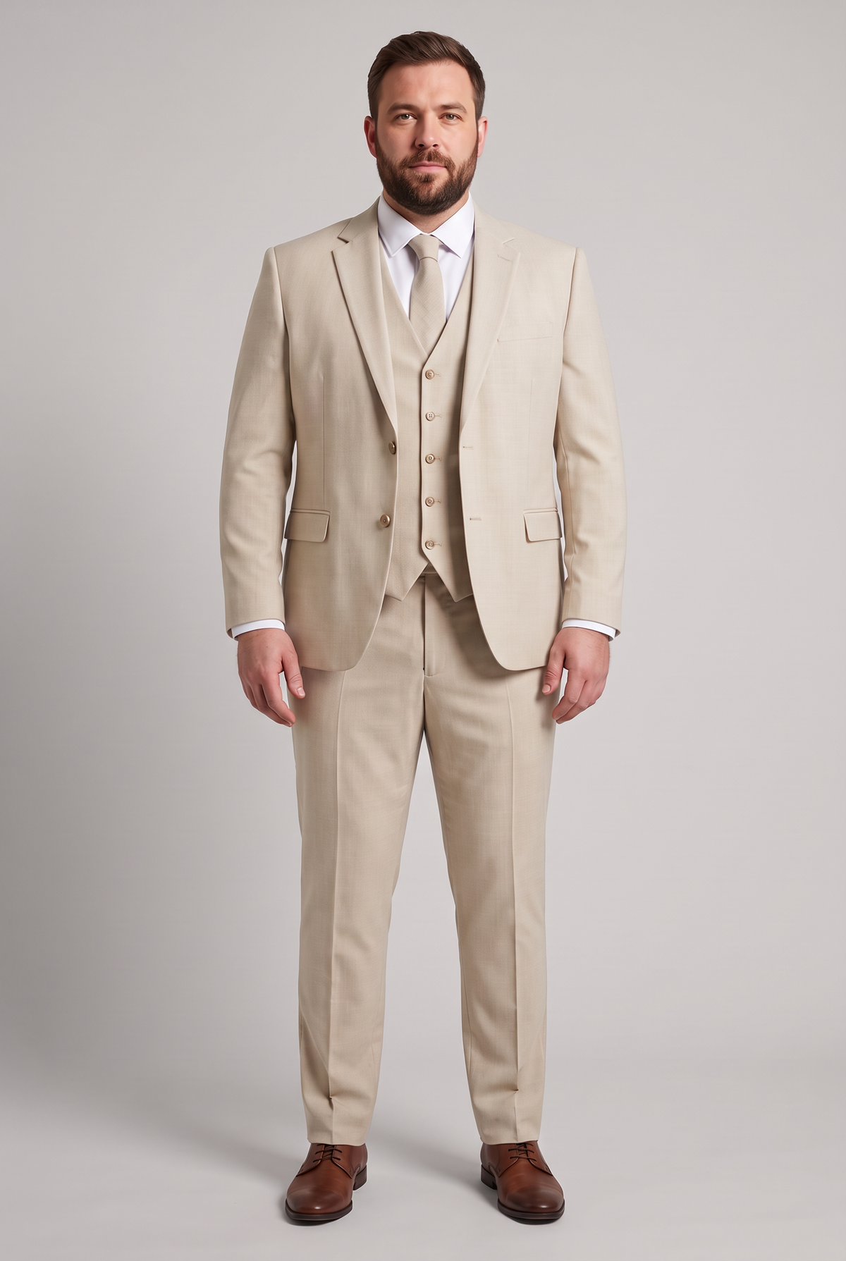 Terno Plus Size Slim Italiano Melange - Bege