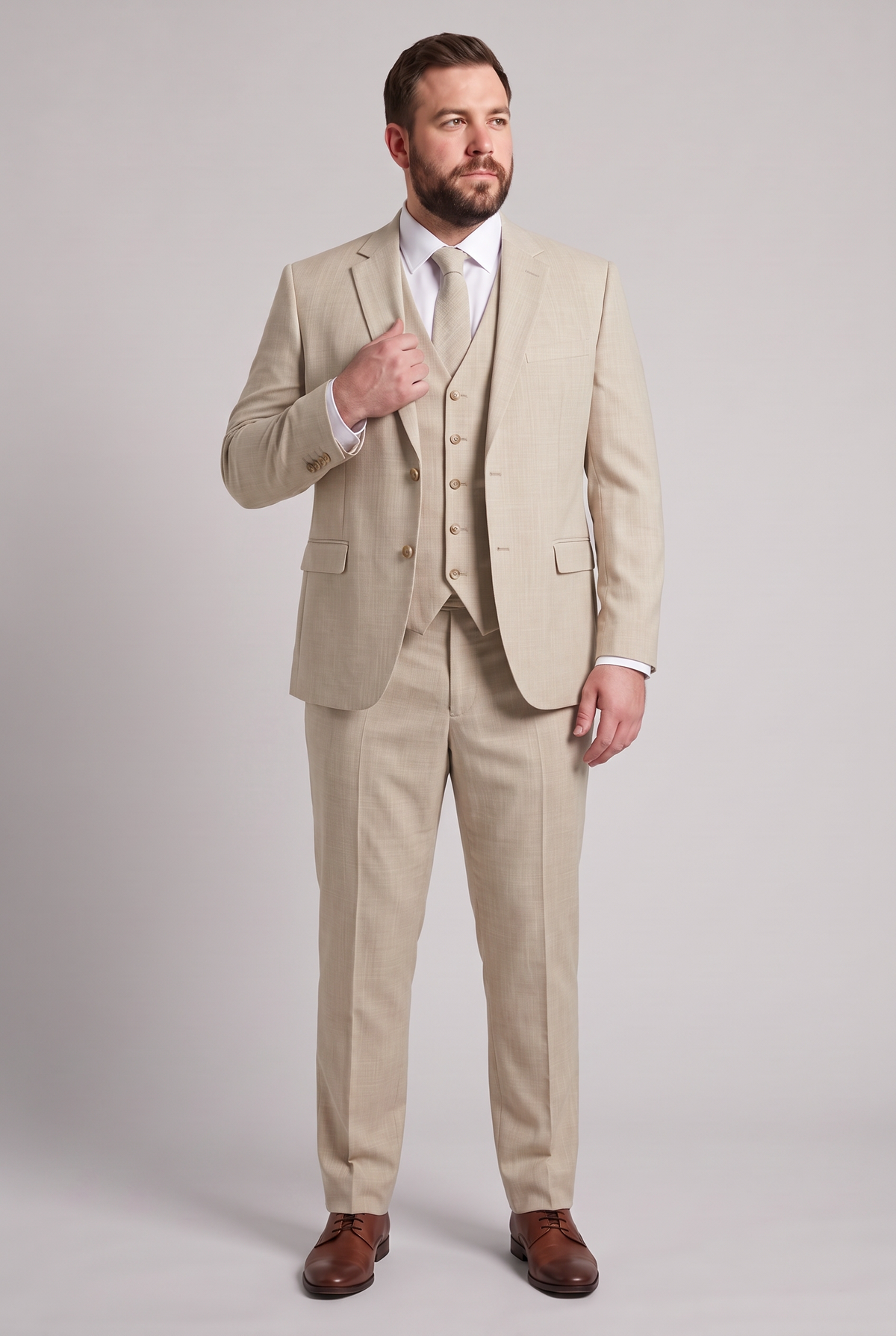 Terno Plus Size Slim Italiano Melange - Bege