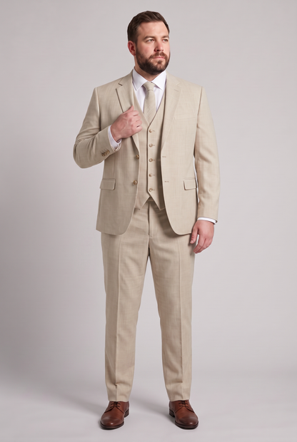 Terno Plus Size Slim Italiano Melange - Bege