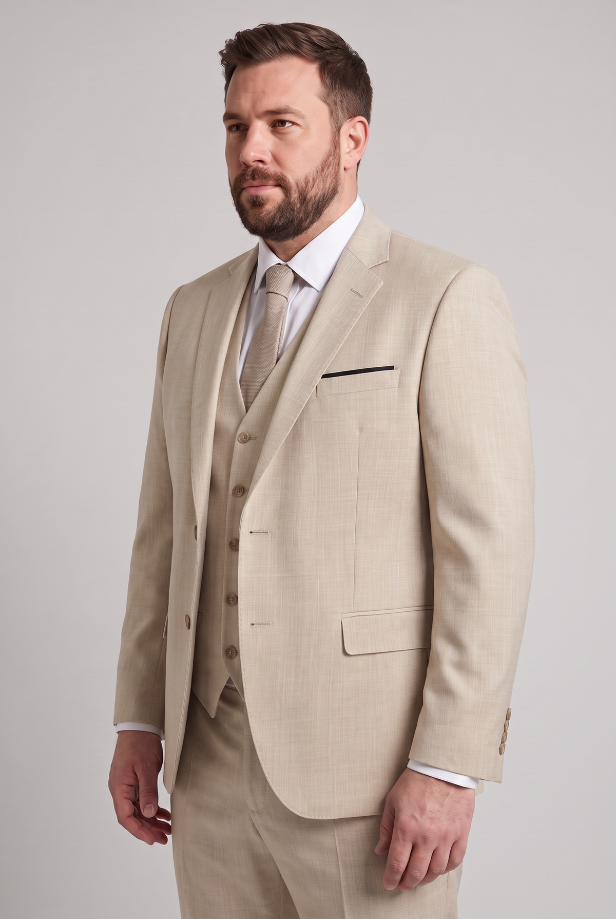 Terno Plus Size Slim Italiano Melange - Bege