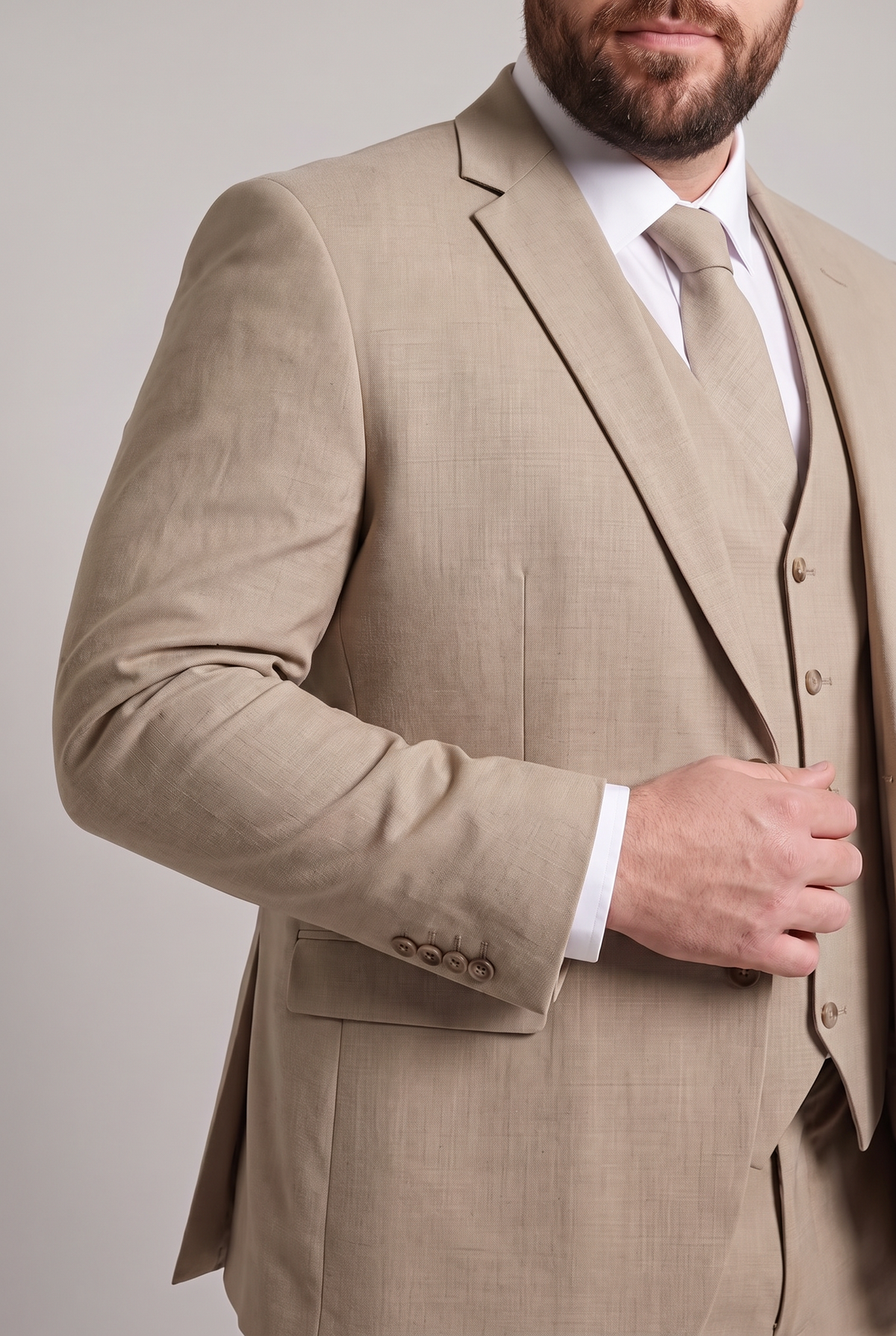 Terno Plus Size Slim Italiano Melange - Bege