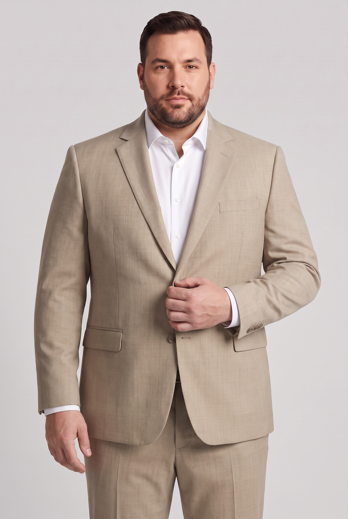 Costume Plus Size Slim Italiano Melange - Bege