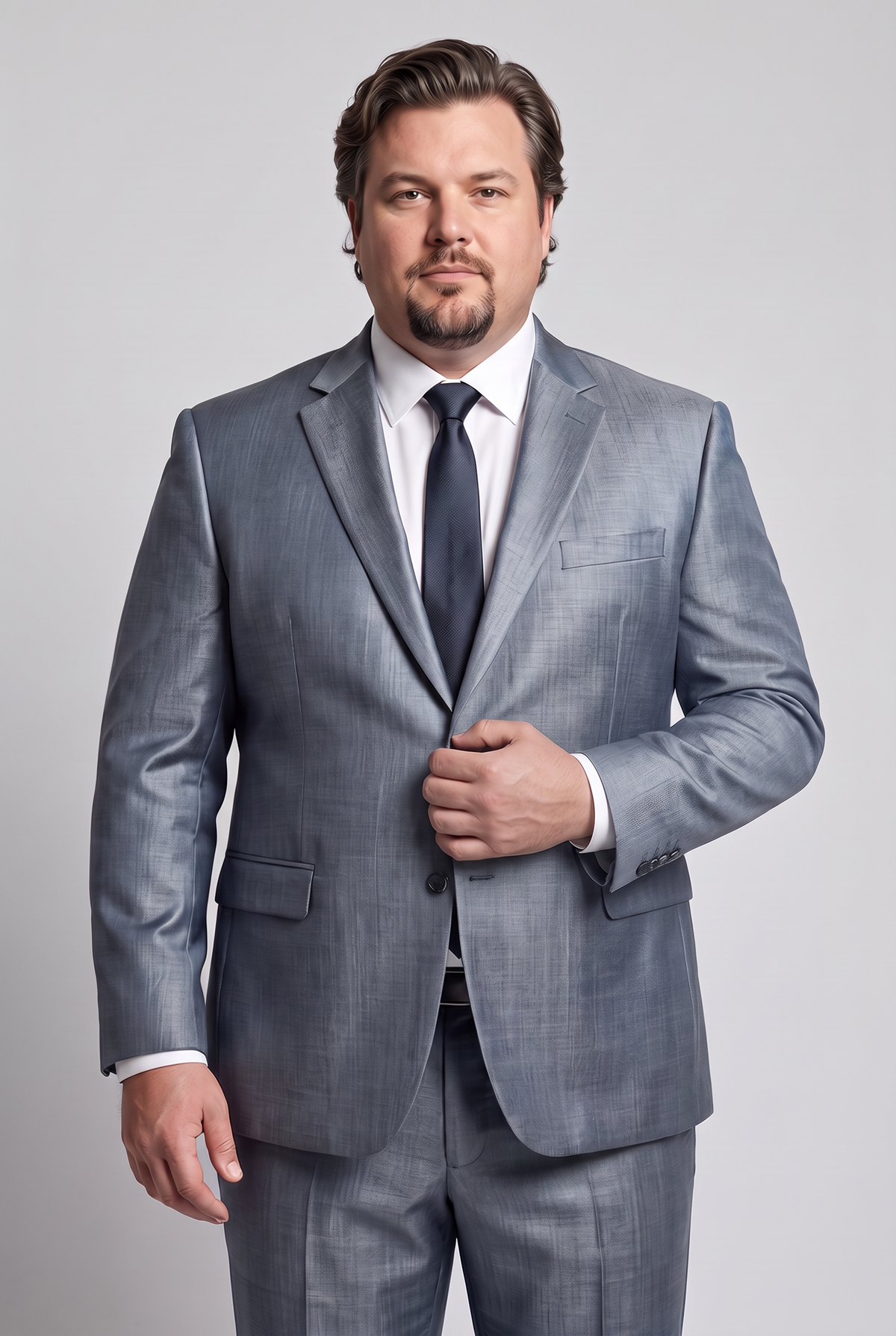 Costume Plus Size Slim Italiano Melange - Cinza Médio