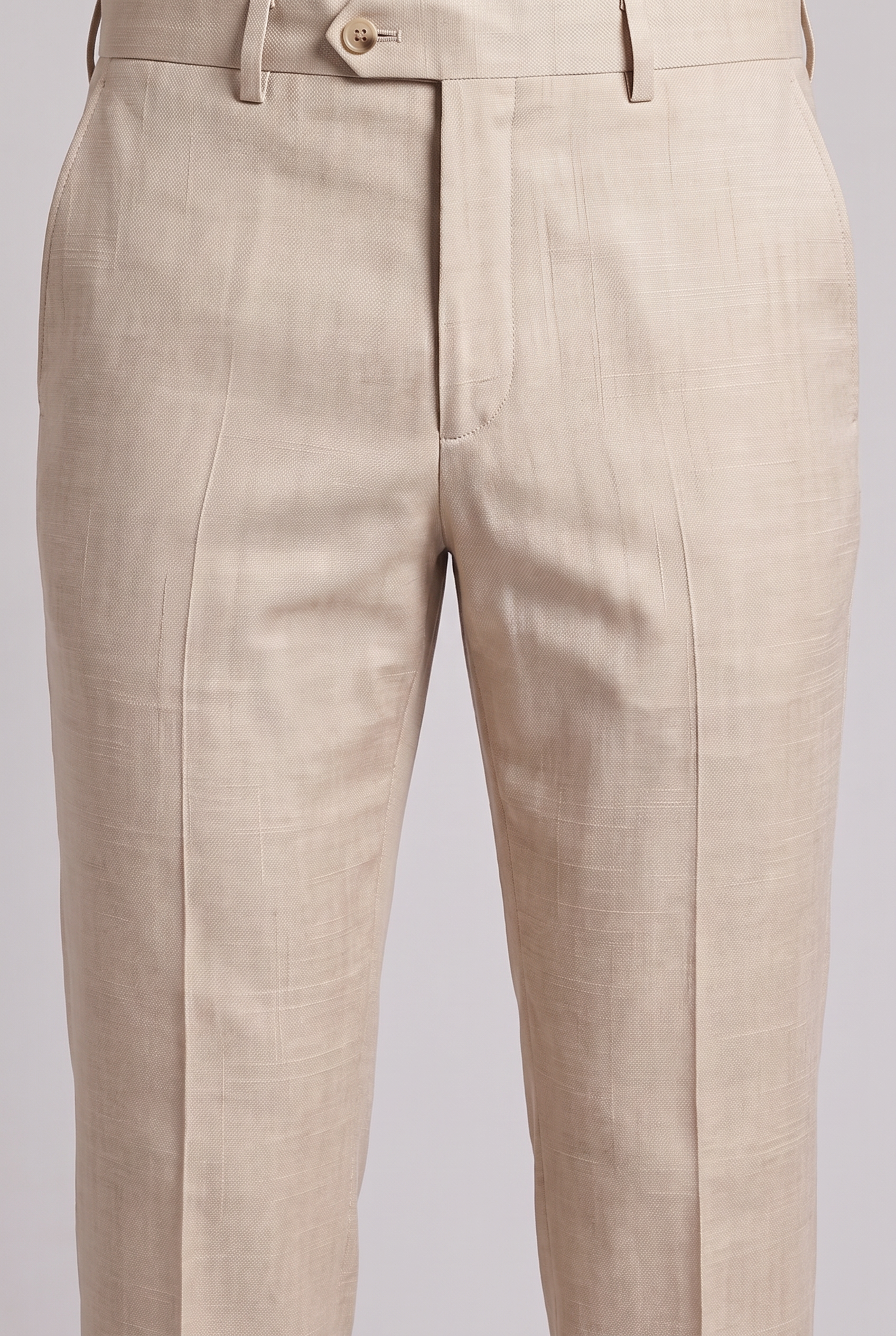 Calça Melange Bege Plus - close cós frontal